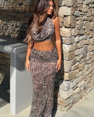 Animal Mesh Maxi Skirt & Top Co ord