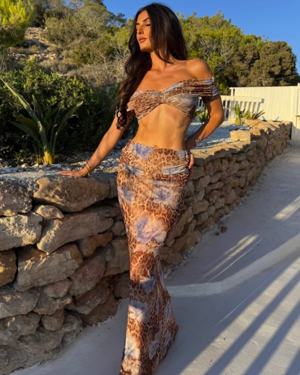 Leopard Mesh Fold Over Skirt Co Ord - Image 2