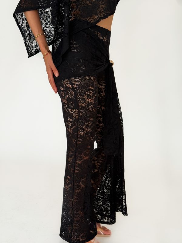 Luxe Lace Tie Drape Flared Trousers - Image 2