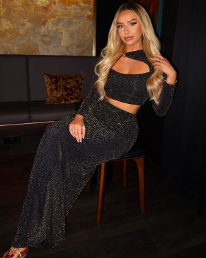 Glitter Fold Over Maxi Skirt with gold hardware