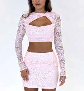 Lace Twist Top in Baby Pink