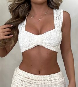 Cream Textured Bow Bralet Top